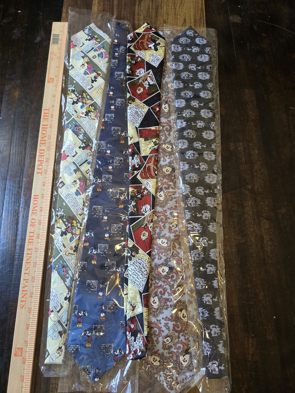 5 Disney Multi-Color Men's Novelty Ties - Blue, Red, Yellow, Brown, Gray